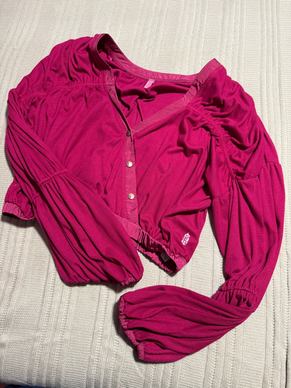 Free People Magenta Blouse v neck faux wrap button  xl Dakota pink movement